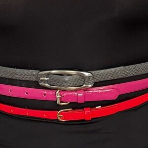 Stacked Slim Belts Set - Pink, Red, Gray